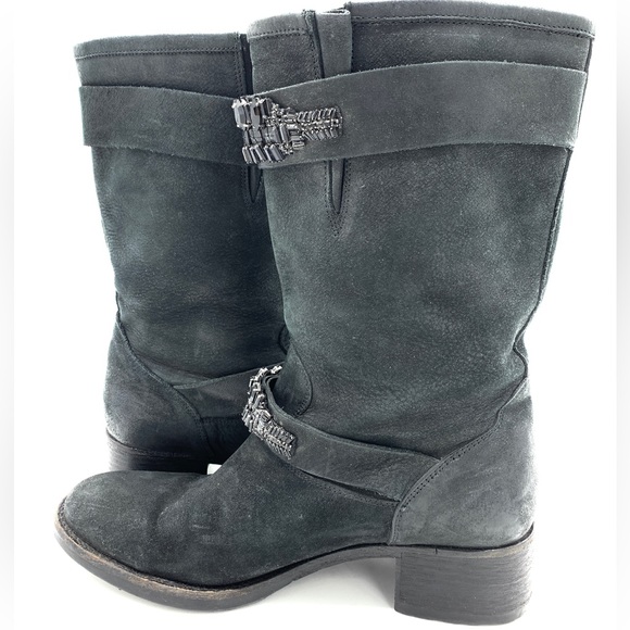 Vera Wang Lavender Cameron Black Jeweled Moto Boots - Picture 5 of 13